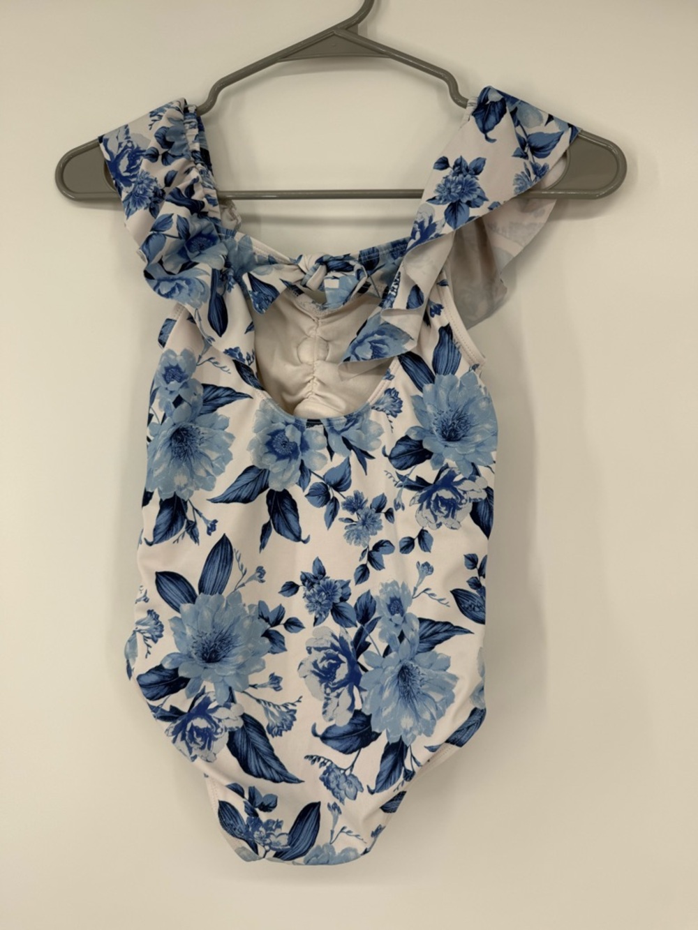 Janie and Jack Blue and White Floral One-Piece Swimsuit with Cream Flower - Picture 7 of 7